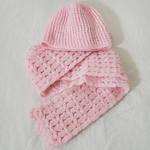 Handmade Pink Knit Set of Scarf and Hat